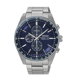 Seiko SSC719P1 heren horloge Solar chrono staal blauw