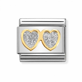 Nomination Nomination Schakel 030220-01 Composable Classic Staal met 18k Geelgouden Double Hearts