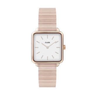 Cluse Cluse Horloge CL60024S La Tétragone Single Link Staal met Rosegouden Plating en Witte Wijzerplaat