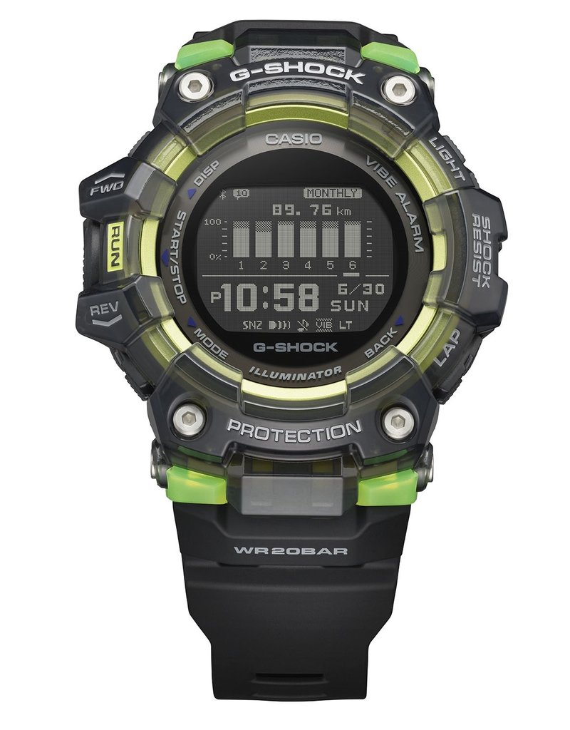 GBD-100SM-4A1ER Casio digitaal sporthorloge zwart met zwarte band en groene  accenten - Blinckers Jewels \u0026 Watches
