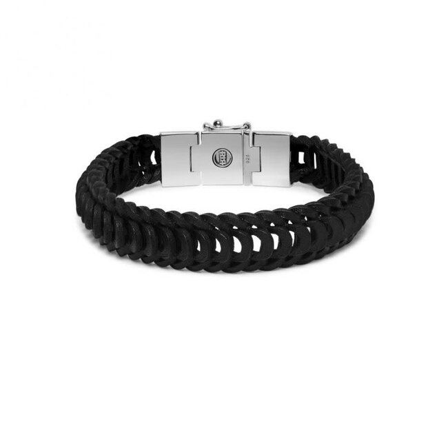 Buddha to Buddha Buddha to Buddha Armband 122BL E  Lars Zwart Leer met Zilver Sluiting Maat E