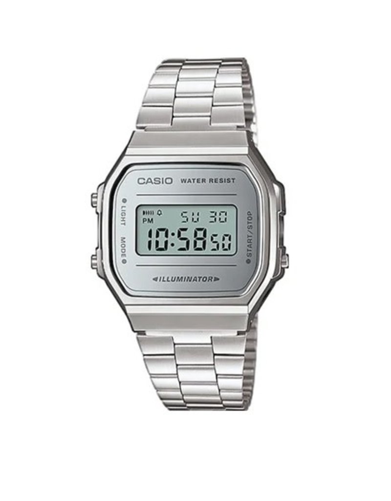 Casio G-Shock A168WEM-7EF Casio digitaal horloge staal met grijze wijzerplaat