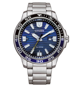 Citizen AW1525-81L Stalen heren horloge Eco Drive met blauwe wijzerplaat