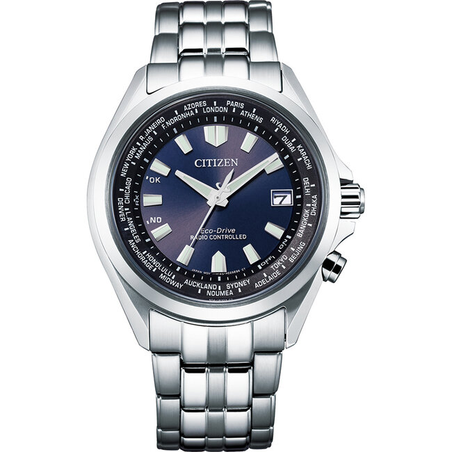 Citizen Citizen Horloge CB0220-85L Staal Eco-drive Radio Controlled Saffierglas 100m Waterdicht met Blauwe Wijzerplaat 42mm
