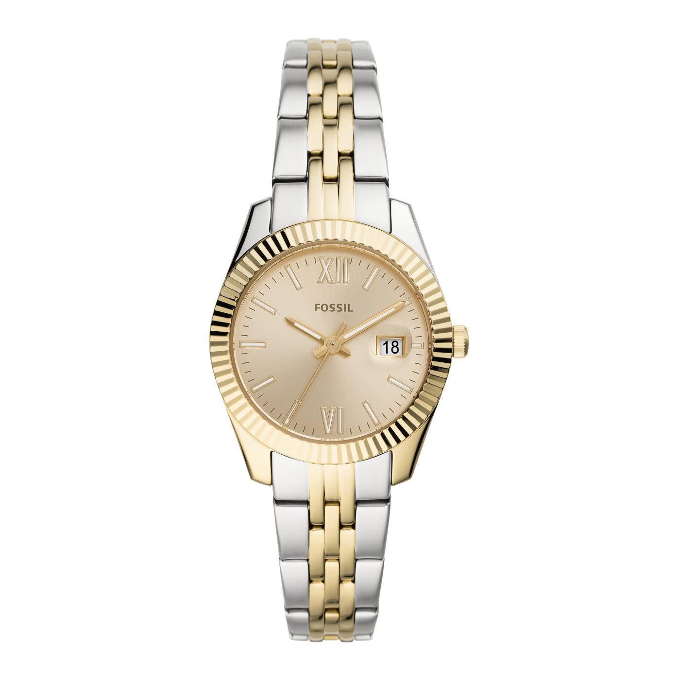 calcium Neerwaarts Altijd ES4949 Stalen dames horloge in bicolor met champagne wijzerplaat met  steentjes - Blinckers Jewels & Watches
