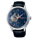 Seiko Seiko SSA421J1 herenhorloge staal automaat met blauwe wijzerplaat openheart met blauw leren band