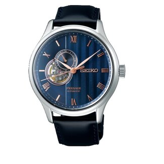 Seiko Seiko Horloge SSA421J1 Presage Staal Automaat Saffierglas met Blauwe Wijzerplaat Open Heart en Blauw Leren Horlogeband 41mm