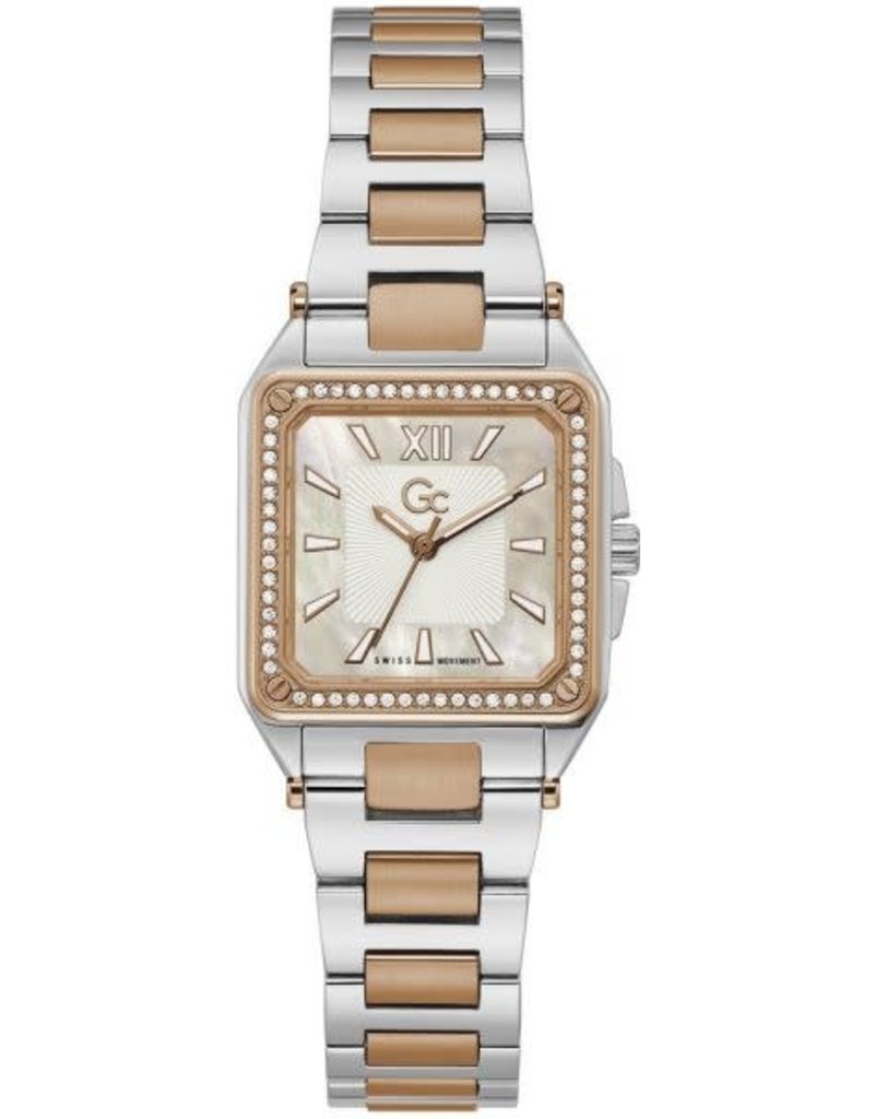 GC GC Dames Horloge Y85002L1MF Staal Bi-color Swiss Made Quartz met Swarovski Steentjes