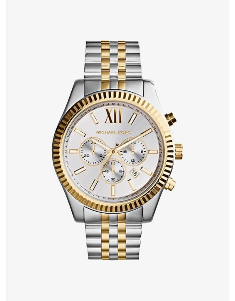 herder lengte verbannen Michael Korse MK8344 horloge dames staal bi-color chrono met witte  wijzerplaat en gouden accenten - Blinckers Jewels & Watches