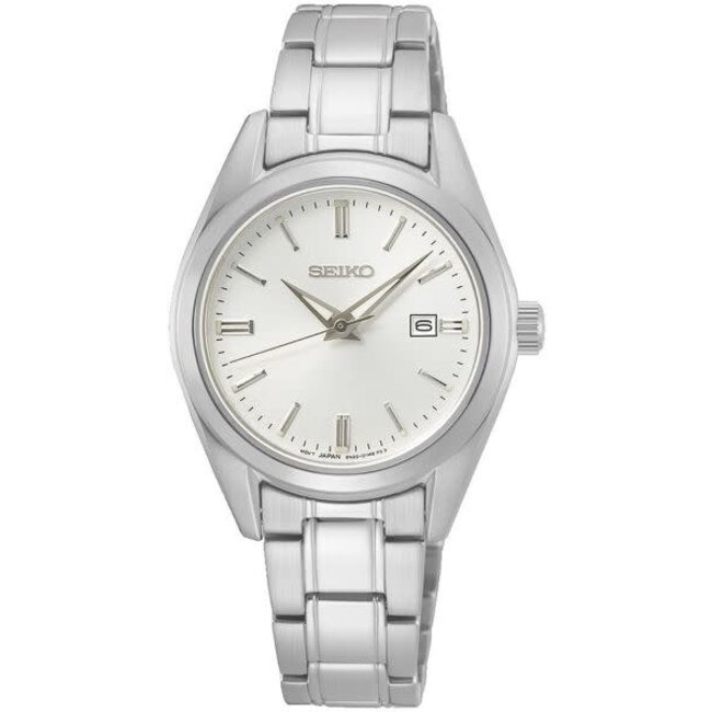 Seiko Seiko Horloge SUR633P1 Staal Quartz Saffierglas 100m Waterdicht en Witte Wijzerplaat 30mm