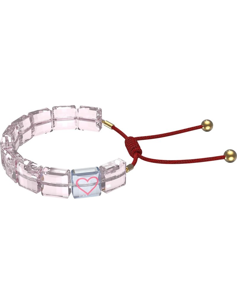 verwijderen Pa ik heb het gevonden Swarovski 5615001 Armband dames Swarovski kristallen met hart in roze met  rode draad en gouden bollen - Blinckers Jewels & Watches