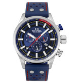 TW Steel TW Steel Horloge Heren SVS206 Staal 48mm met Blauwe Wijzerplaat en Blauw Leren Horlogeband