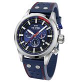 TW Steel TW Steel Horloge Heren SVS206 Staal 48mm met Blauwe Wijzerplaat en Blauw Leren Horlogeband