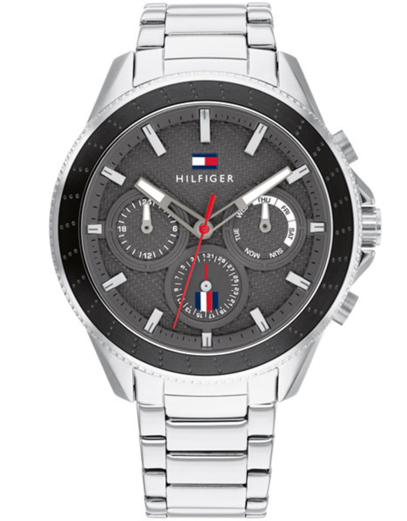 Tommy Hilfiger TH1791857 horloge heren staal chrono stalen band zwarte  wijzerplaat - Blinckers Jewels \u0026 Watches