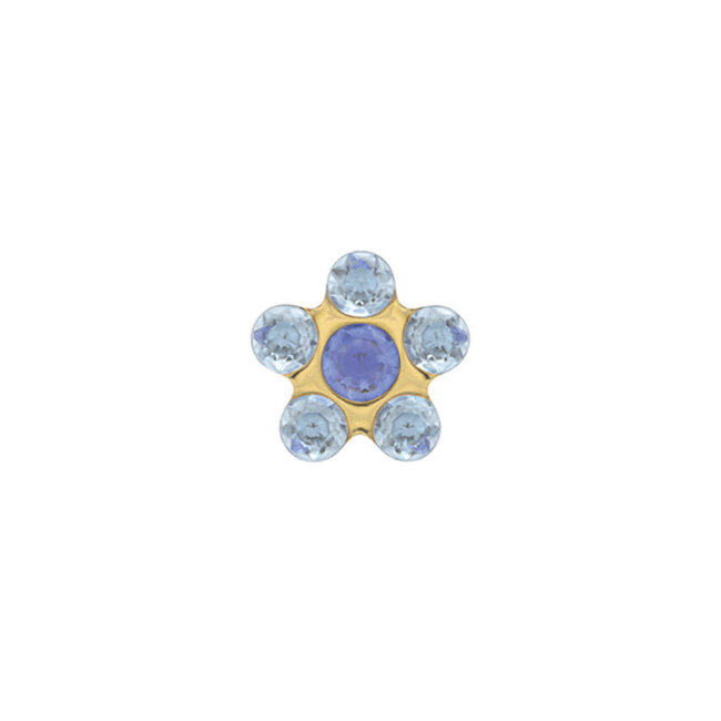 Tiny Tips Tiny Tips Kinder Oorbellen TT-6399 Allergie Vrij Staal met Geelgouden Plating en Blauwe Zirkonia