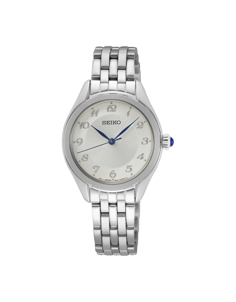 Seiko Seiko SUR379P1 horloge dames staal 3 hands met stalen band en luxe wijzerplaat met staalblauwe wijzers