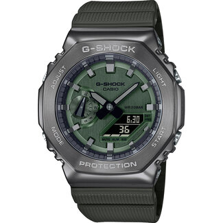 Casio G-Shock Casio G-Shock Horloge GM-2100B-3AER Staal met Gun Metal Analoog Digitaal met Arm Groene Horlogeband 42mm