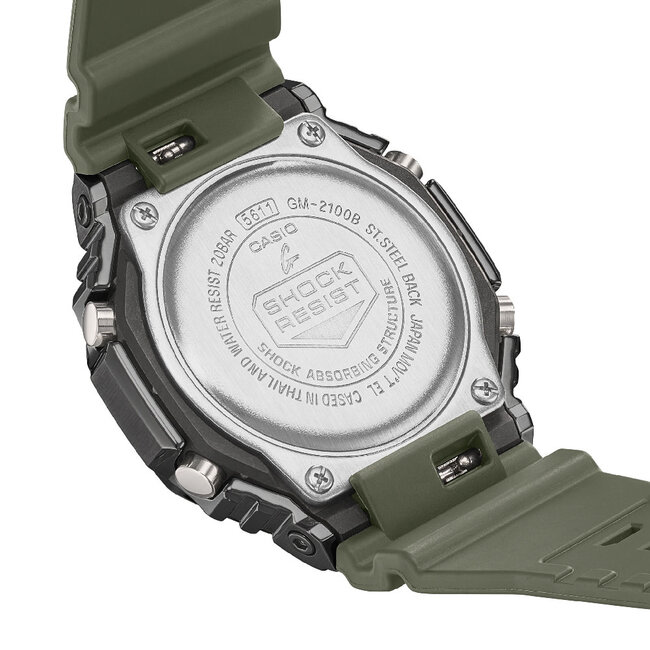 Casio G-Shock Casio G-Shock Horloge GM-2100B-3AER Staal met Gun Metal Analoog Digitaal met Arm Groene Horlogeband 42mm