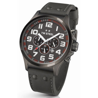 TW Steel TW Steel Horloge TW423 Staal met Titanium Plated en Bruin Leren Horlogeband 50m Waterdicht 48mm