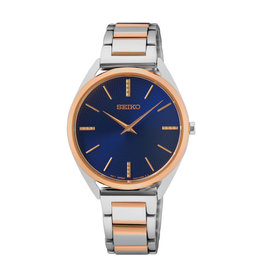 Seiko Seiko SWR060P1 horloge dames staal / rosé bicolor met blauwe wijzerplaat