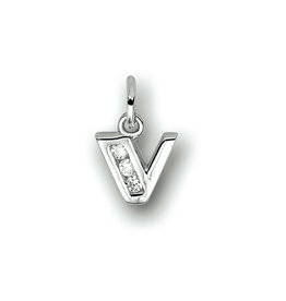 Blinckers Jewelry Huiscollectie BJ 13.04306 bedel zilver letter V met zirkonia