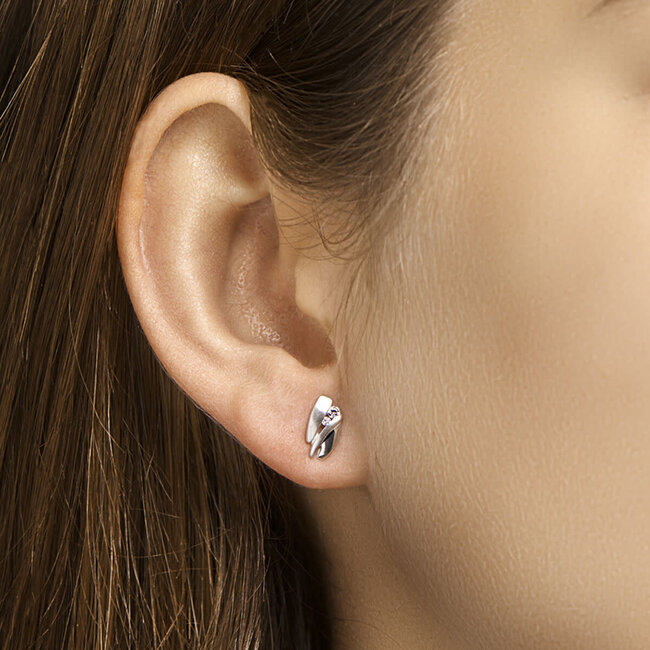 Blinckers Jewellery Huiscollectie BJ 1323013 oorkonppen dames 925 zilver mat en glanzend met zirkonia