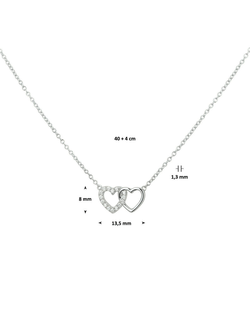 Blinckers Jewelry Huiscollectie BJ 1327128 Collier zilver met dubbel hart waarvan ééntje met zirconia