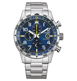 Citizen Citizen CA0790-83L horloge heren staal Chronograaf eco-drive met blauwe wijzerplaat en gele accenten