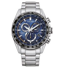 Citizen Citizen CB5914-89L horloge heren staal eco-drive chronograaf met zwarte tachymeter em blauwe wijzerplaat voorzien van saffier glas