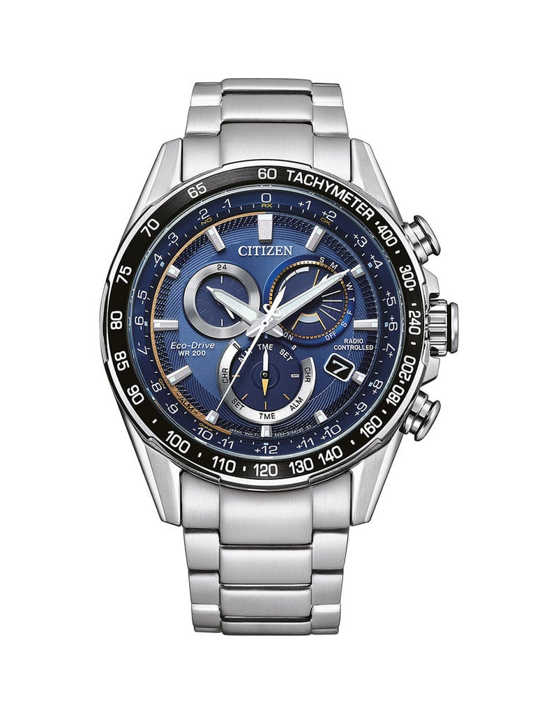 Citizen Citizen CB5914-89L horloge heren staal eco-drive chronograaf met zwarte tachymeter em blauwe wijzerplaat voorzien van saffier glas