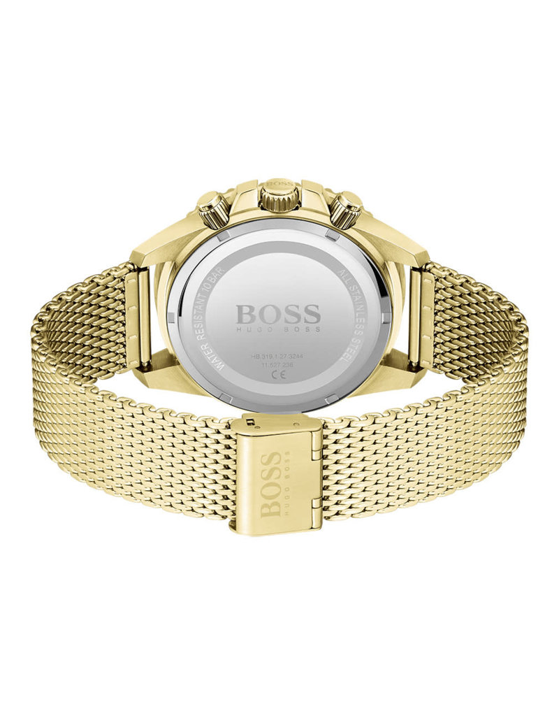 BOSS BOSS Horloge Heren HB1513906 Staal Goudkleurig Chronograaf met Idem Mesh  Band en Zwarte Wijzerplaat