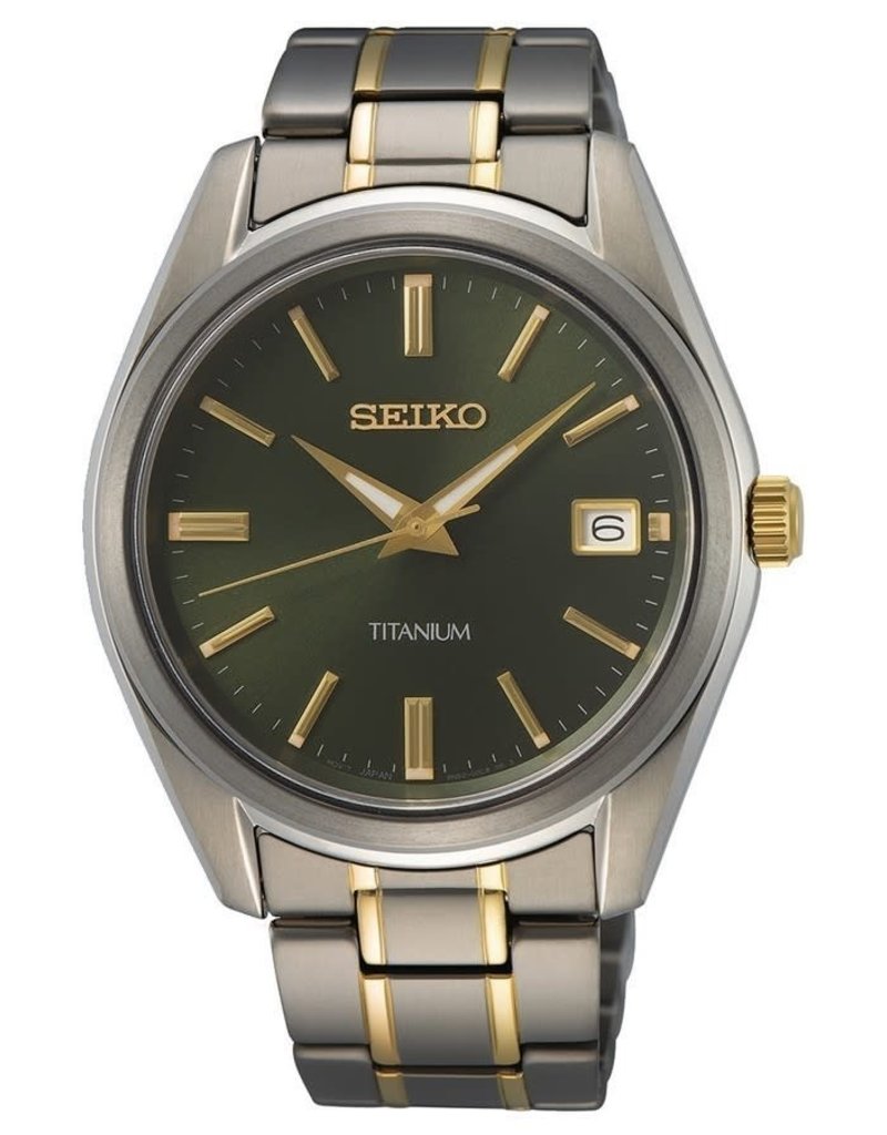 Seiko Seiko SUR377P1 horloge heren titanium bi color sunray groene wijzerplaat met gouden accenten