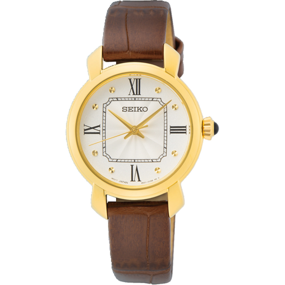 SEIKO SRE006K1 Dames Horloge Analoog Met Bruine Lederen Band - Roségoud En Kalender