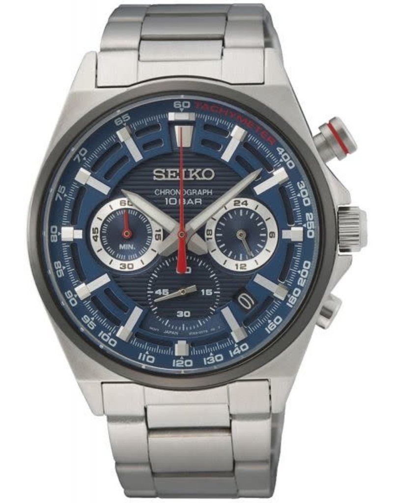 Seiko Seiko SSB407P1 horloge heren staal chronograaf, blauwe wijzerplaat, stalen band, hardflex glas
