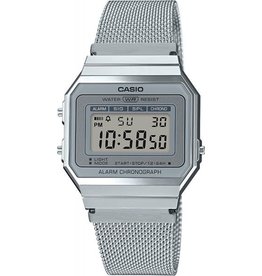 Casio-G Shock Casio A700WEM-7AEF horloge unisex staal digitaal net grijze display en mesh band