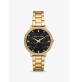 Michael Kors Michael Kors MK4593 horloge dames staal goldplated met zwarte wijzerplaat met MK motief en zirkonia's