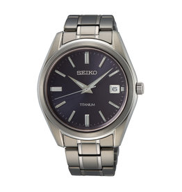 Seiko Seiko SUR373P1 horloge  heren in titanium metblauwe wijzerplaat  en stalen accenten  voorzien van saffier glas