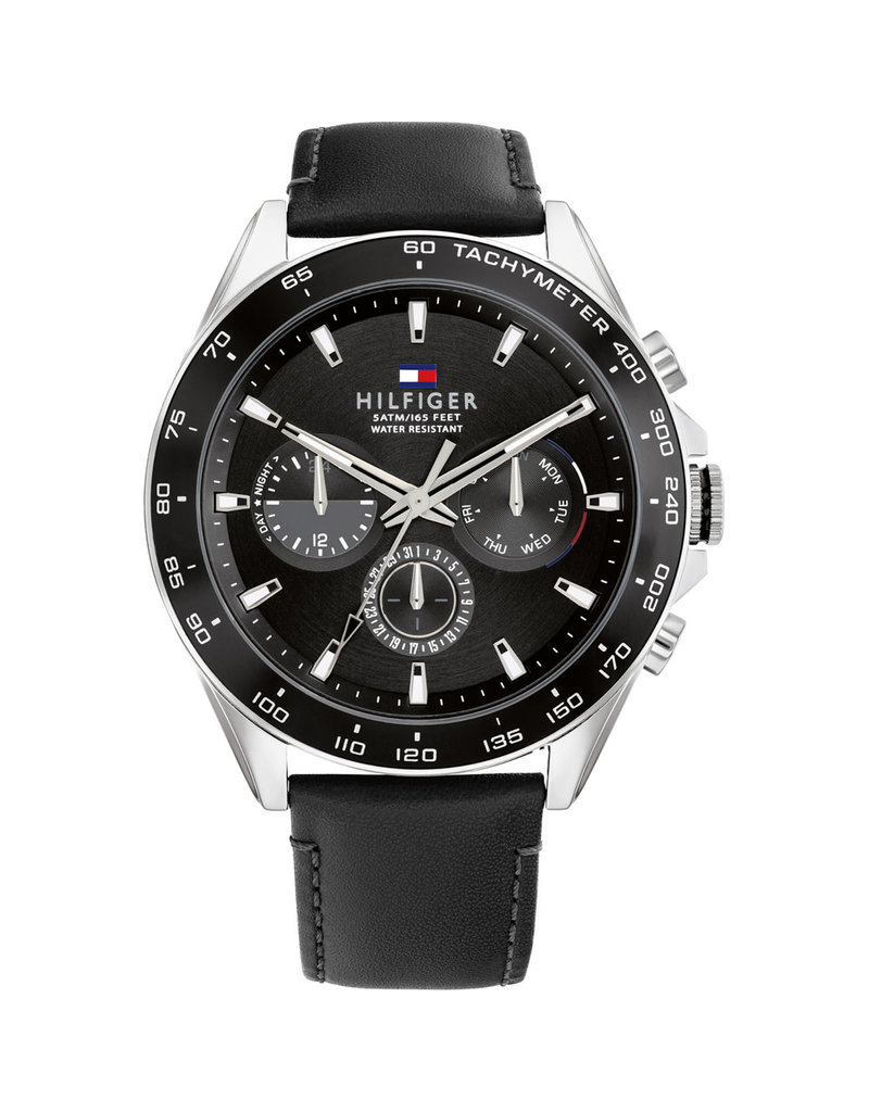 Tommy Hilfiger Tommy Hilfiger TH1791964 horloge heren staal chrono zwarte wijzerplaat en zwart lederen band