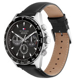 Tommy Hilfiger Tommy Hilfiger TH1791964 horloge heren staal chrono zwarte wijzerplaat en zwart lederen band