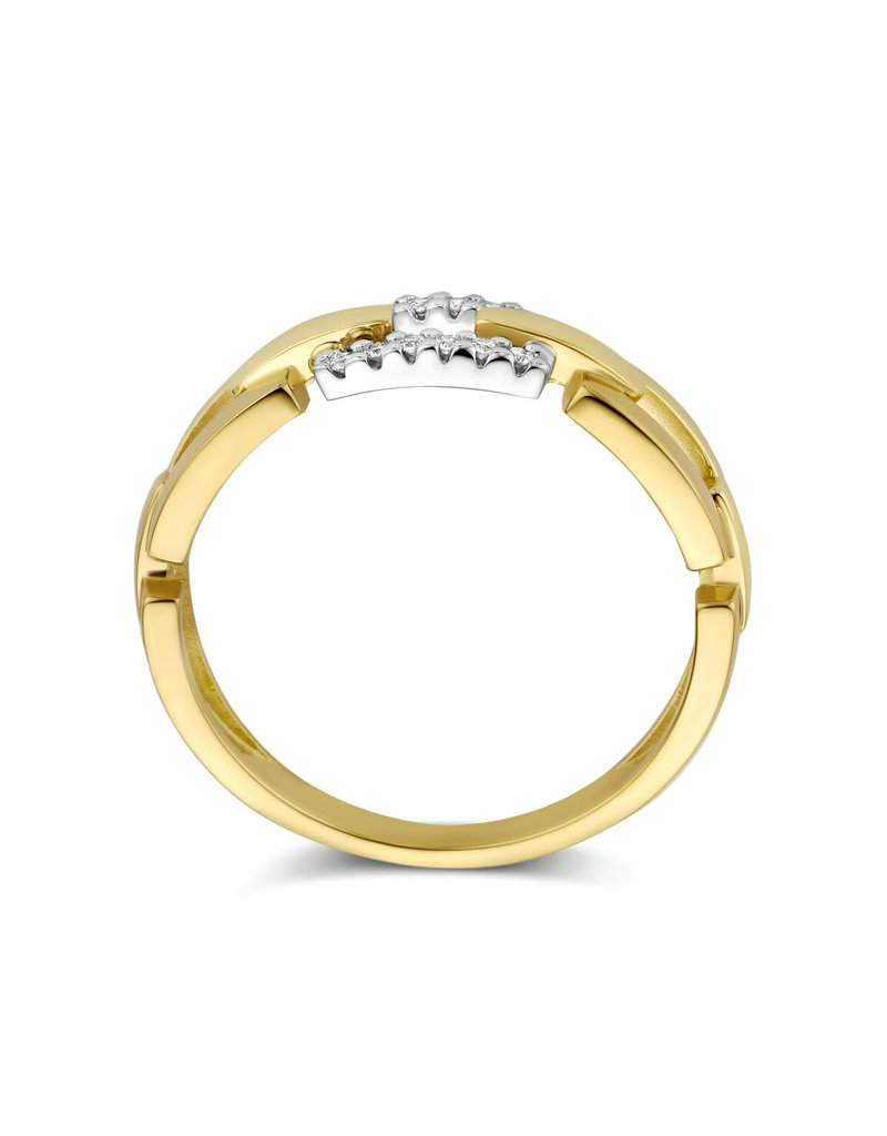 Blinckers Jewelry Huiscollectie BJ 4208686 16.5  ring dames in 14k goud bi-color geel/wit met briljant 0.05 crt H SI  in maat 16.5