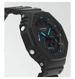Casio-G Shock Casio GA-2100-1A2ER horloge unisex anadigi in zwart kunstof  met blauwe accenten