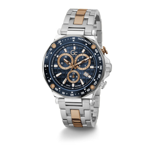 GC GC Horloge Y81003G7MF Staal Bi-color Quartz Swiss Made Chronograaf met Blauww Wijzerplaat