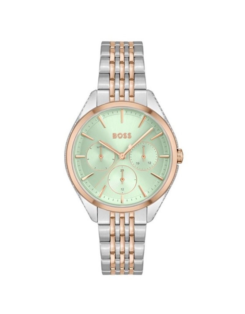 BOSS Horloges Dames HB1502641 Staal Bi Color Chronograaf met Mint Groene Wijzerplaat