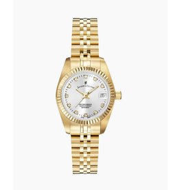 Jacques du Manoir Jacques du Manoir NRO.12 horloge dames staal goldplated 26 mm, zilveren wijzerplaat met geel gouden accenten en zirconia