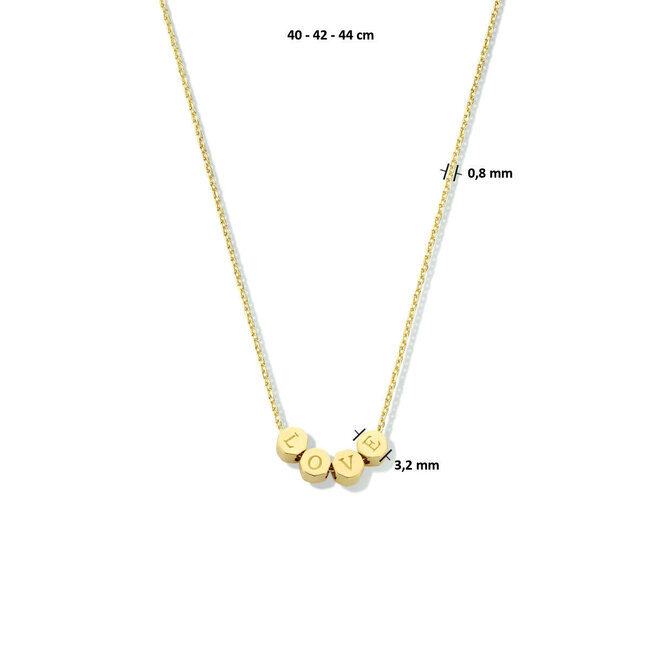 The House Of Blinckers THOB Collier 40.24414 14k Geelgoud met 4 Bolletjes en LOVE 40-44cm
