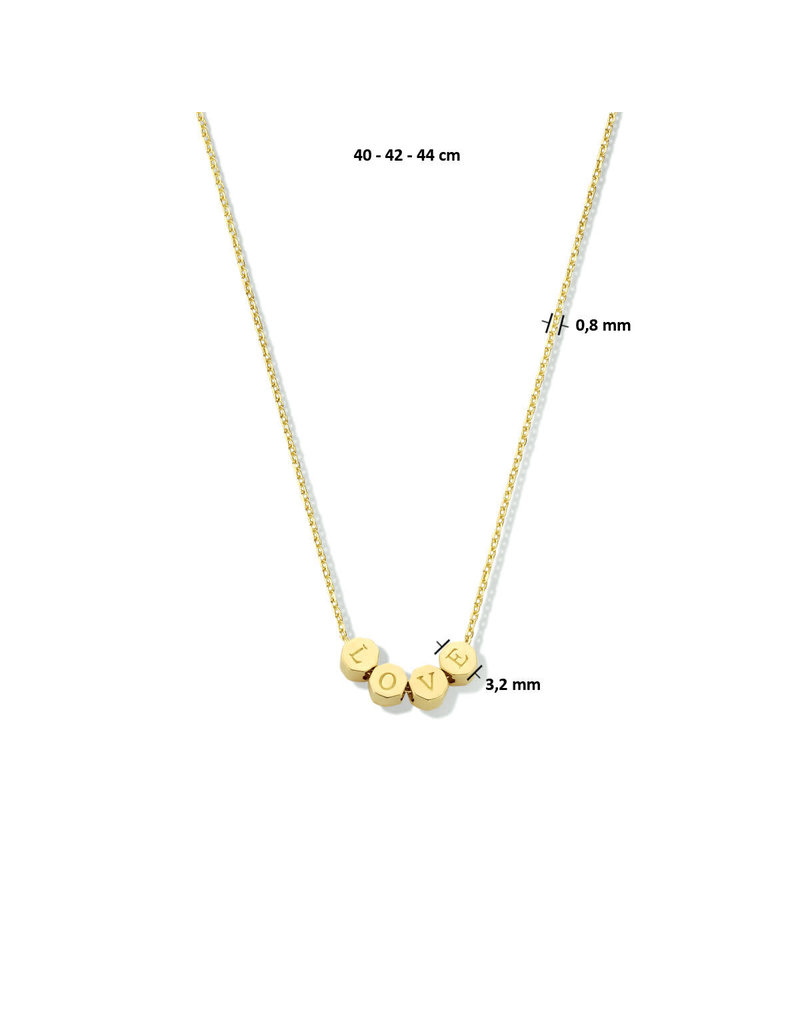 Blinckers Jewelry Huiscollectie BJ 40.24414 collier dames in 14 k goud  met bolletjes met daarop de letters love lengte 40 verstelbaar tot 44 cm dikte 0.8 mm