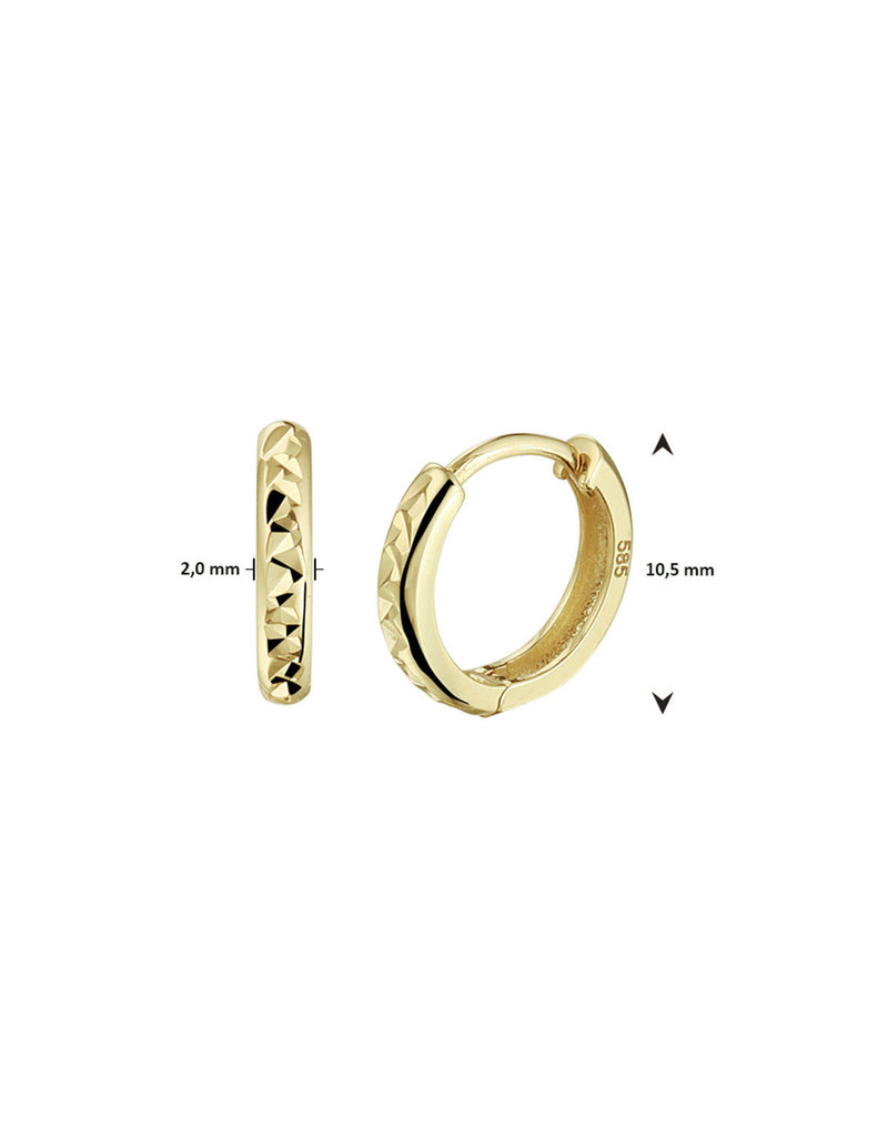 Blinckers Jewelry Huiscollectie BJ 4024840 oorbellen creool in 14k goud licht relief  10.5 x 2 mm