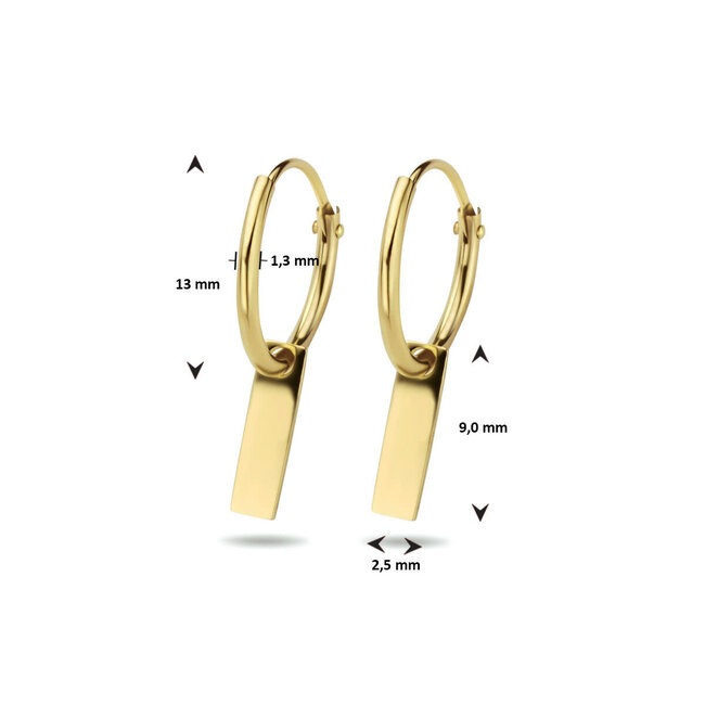 Blinckers Jewellery Huiscollectie BJ Oorbellen 40.24847 Goud 14K Oorringen 1.3 x 13 mm Hangertje 9x2.5mm