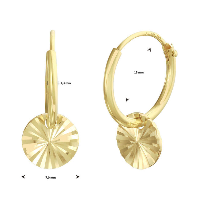 Blinckers Jewellery Huiscollectie BJ 4024849 oorbellen creool in 14 k goud met hanger cirkel gediamanteerd 3 mm