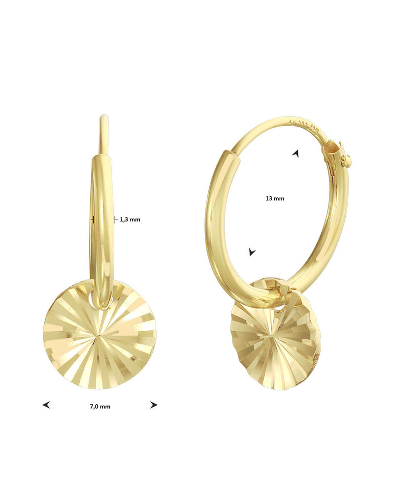 Blinckers Jewelry Huiscollectie BJ 4024849 oorbellen creool in 14 k goud met hanger cirkel gediamanteerd 3 mm
